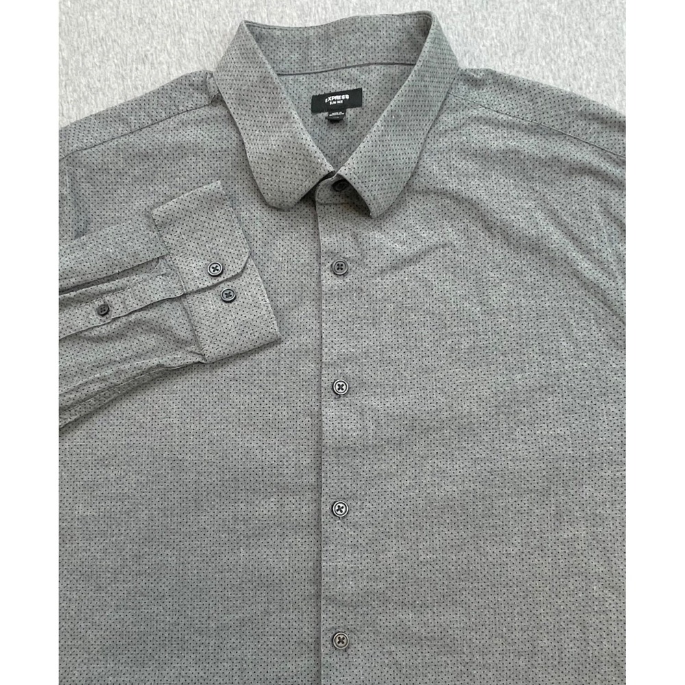 Express Shirt Mens XXL Polka Dots Cotton Blend Stretch Slim 1MX Button Up